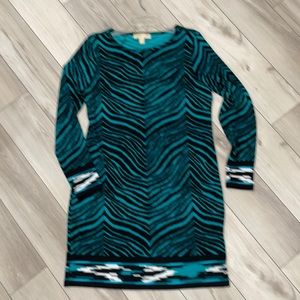 Michael Kors soft knit dress in teal, black and white